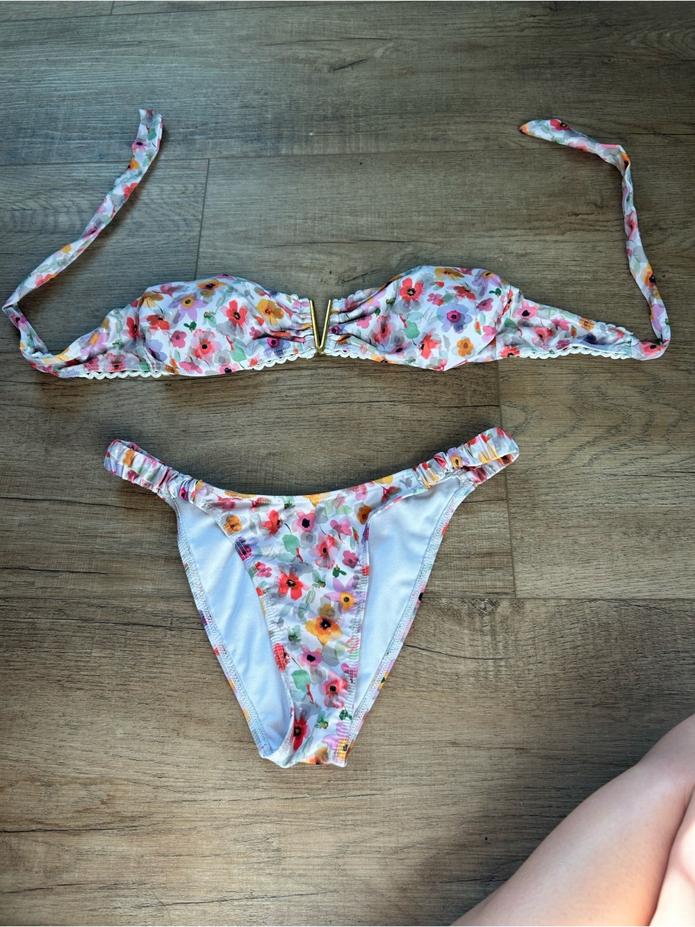 Womans Floral Bikini Set - White with Pink & Yellow Flowers